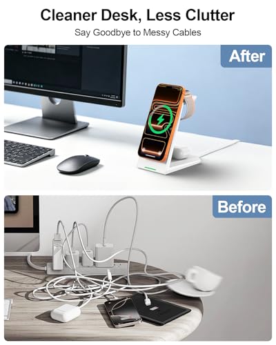 3 in 1 Magnetic Wireless Charging Station - 15W Fast Charging for iPhone - color: White