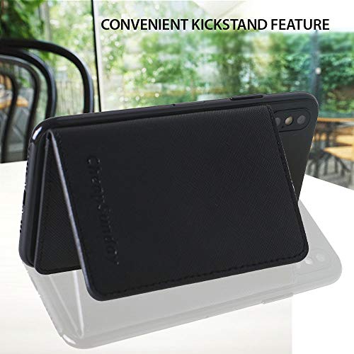 ID Card Holder for Back of Phone Leather Phone Wallet Stick On with Stand Flip Waterproof Leather Adhesive Wallet for Most Cellphones (Black) - color: Black