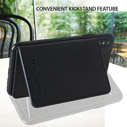 ID Card Holder for Back of Phone Leather Phone Wallet Stick On with Stand Flip Waterproof Leather Adhesive Wallet for Most Cellphones (Black) - color: Black