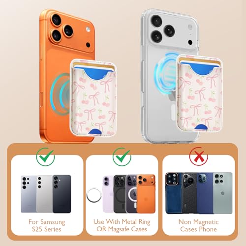 Compatible with Magsafe Wallet Magnetic Card Holder - Bow Phone Wallets for Women Teen Girls Cute for iPhone 17/16/15/14/13/12 Series Slim for Apple Mag RFID Magnet,Fit 3 Cards - color: Bow