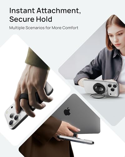 SODI Magnetic Phone Ring Holder Grip with N54 Strong Magnet, 3 Detachable Finger Straps, Phone Holder for Hand, Cell Phone Grips for Back of Phone & Kickstand Compatible with iPhone 17 16 15 14 13 12