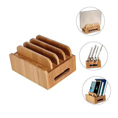 KALLORY Wooden Phone Bracket with Multi Grid Storage Tabletop Organizer
