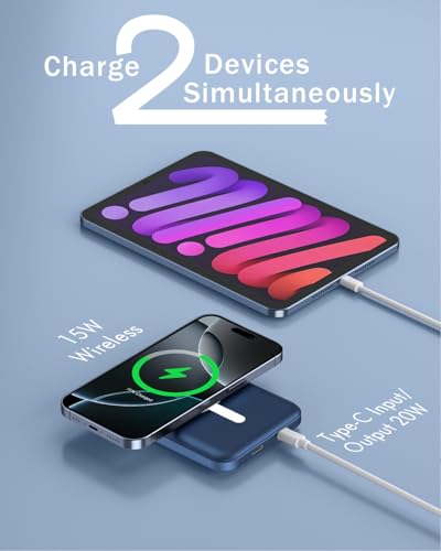 podoru for MagSafe Power Bank 5000mAh, Ultra-Slim Magnetic Portable Charger - color: Dark Blue