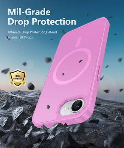 FNTCASE for iPhone 17e/16e Case Silicone Magnetic Pink | Compatible with MagSafe, Screen Protector, Matte Textured, Military Grade Drop Protection Slim Rugged Shockproof Phone Cover - color: Pink
