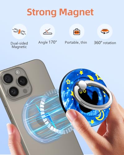 Phone Ring Holder Compatible with MagSafe - Magnetic Phone Grip for Women Cute Removable Finger Ring Grip Stand Adjustable Accessories for iPhone 17 16 15 14 13 Pro Max Plus, Black Cat
