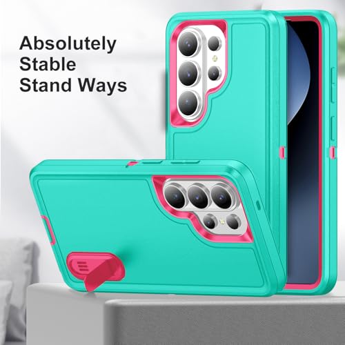 for Samsung Galaxy S26 Ultra Case with Kickstand Case 3-Layer Military Grade Protective Case Cover Silicone Heavy Duty Rugged Shockproof for Galaxy S26 Ultra Phone Case (Cyan+Rose Red) - color: Cyan+Rose Red