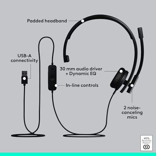 Logitech H570e USB Headset with Microphone, PC and Mac - Black - size: Teams, style: Mono