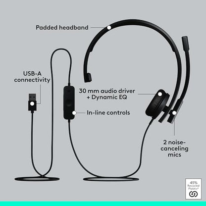 Logitech H570e USB Headset with Microphone, PC and Mac - Black - size: Teams, style: Mono