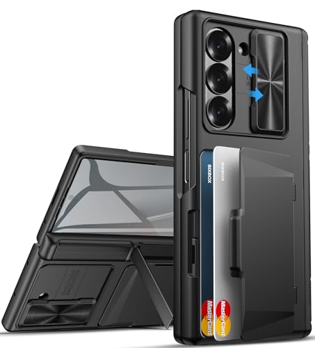 for Samsung Galaxy Z Fold 6 Case, Stand & Card Holder, 2024, Black - color: Black-S