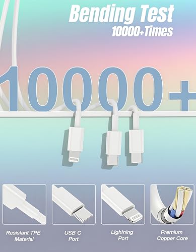 Multi Charging Cable USB C 6ft,3 in 1 Charging Cable and Lightning Cord Fast Charger for Multiple Devices,Triple Universal Charger with USBC to Multiple Connectors for iPhone 17 16 15 14 13 12-2Pcs
