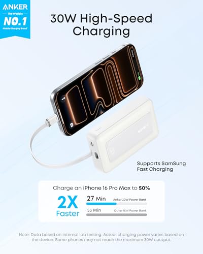 Anker Power Bank,10,000mAh 30W with USB-C Travel Essential Portable Charger - color: White, size: 10000 MAh