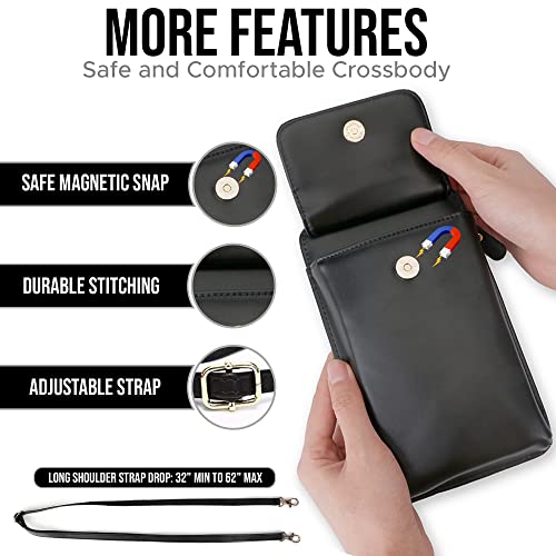 Crossbody Phone Purse for Women – RFID Phone Case Wallet w/Magnetic Closure & Separate Zipper Pocket Crossbody Bag - color: Black /Pattren