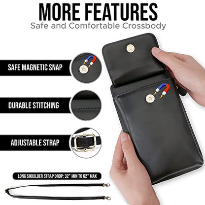 Crossbody Phone Purse for Women – RFID Phone Case Wallet w/Magnetic Closure & Separate Zipper Pocket Crossbody Bag - color: Black /Pattren