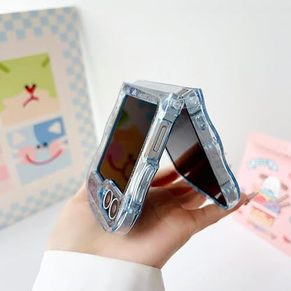 UEEBAI Wave Butterfly Case for Samsung Galaxy Z Flip 5/Z Flip 6/Z Flip 7 FE 5G Case, Pretty Bling Star Butterfly Cute Shiny Glitter Phone Cover Bling Clear Cover Curly Shockproof Girly - Blue - color: Blue, size: Z Flip 7 FE/Z Flip 6/Z Flip 5 5G