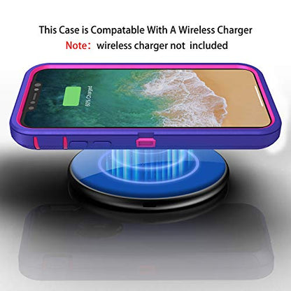 MXX Compatible with iPhone Xr Case, 3-Layer Super Protective Full Heavy Duty Body Tough Rugged Bumper Cover, Shock & Dust Proof, Designed for Apple Xr Phone Case 6.1" Purple/Pink - color: Purple/Pink