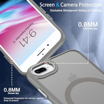 DUEDUE for iPhone 8 Plus Case, iPhone 7 Plus Case Magnetic[Compatible with Magsafe], Translucent Matte Back Protective Cover Shockproof Phone Case for iPhone 7 Plus/8 Plus, Gray - color: Gray