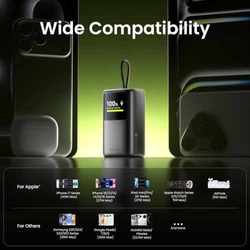 sharge 45W Power Bank 10000mAh with Built-in Retractable Cable