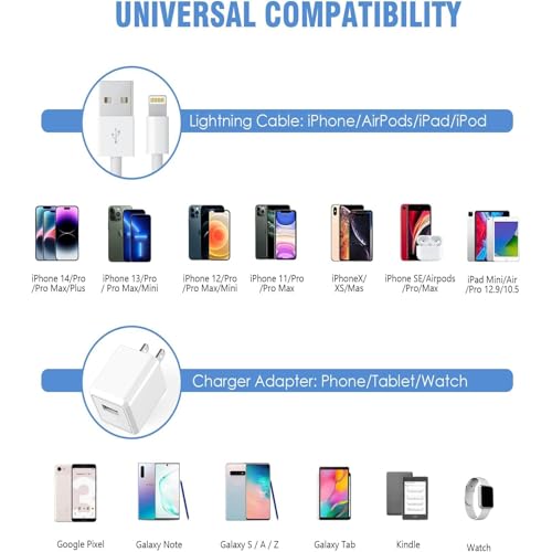 iPhone Charger,2Pack 6FT USB Wall Charger Fast Charging USB Cable Charging Cube Travel Plug Block with 6Foot Fast Cuble Lightning Cable Cord for iPhone 14 13 12 11 Pro Max XS XR X 8 7 SE2022 iPad - size: 6FT A-L