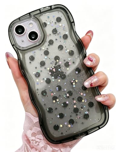 Glitter case for iPhone 13/14 Polka dots Black | Bling Sparkle Glitter，Polka dots，Full Protection Soft TPU，Kawaii Cute Phone Case for Women Girls - color: Polka Dots Black