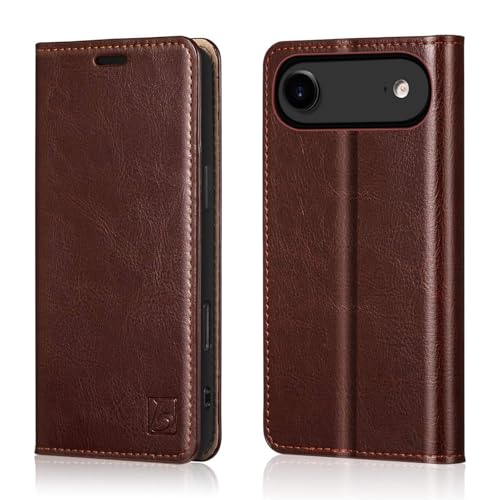 Belemay Genuine Leather Wallet Case for iPhone 17 Air, Premium Cowhide Leather Two-Tone Effect, RFID Blocking Card Holders, Shockproof TPU Shell, Kickstand, Flip Cover for iPhone Air 2025 6.5", Brown - color: Brown, size: iPhone Air
