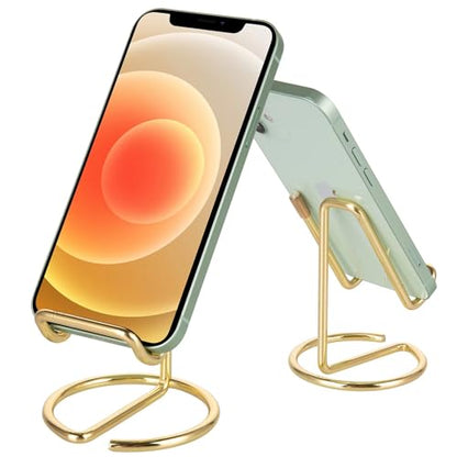 RXU 2 Pack Cell Phone Stand for Desk,Cute Metal Gold Holder Desk Accessories,Compatible with All Mobile Phones,iPhone,Switch,iPad