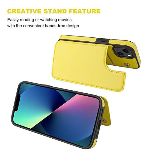 ONETOP for iPhone 13 Wallet Case with Card Holder,Yellow | Kickstand,ID/Cash Holder,Case Wallet with Card Slots,Double Magnetic Clasp,Durable PU Leather Shockproof Cover for Women Men - color: Yellow