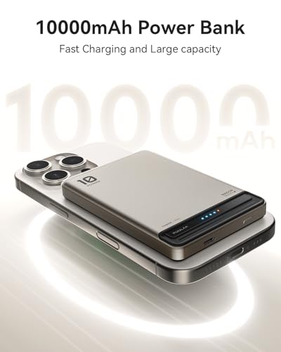 Kuulaa for MagSafe Battery Pack 10000mAh, 20W Ultra Slim Wireless Portable Phone Charger with LED Display, Magnetic Power Bank for iPhone 16/15/14/13/12 - color: Titanium