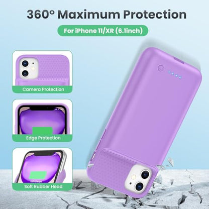 Battery Case for iPhone 11/XR, 7500mAh Ultra-Slim Portable Charging Case Rechargeable Protective Battery Pack for iPhone 11 and iPhone XR External Charger Case 6.1 Inch-Purple - color: Purple