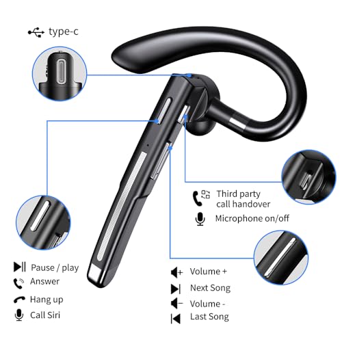 Hsility Bluetoth Earbuds with Mic for Office 270 Degree Rotatble Wireless Earbuds for Truck Driver - color: Sliver