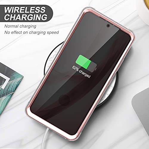 SURITCH for Samsung Galaxy S21 Ultra Clear Case 6.8", [Built-in Screen Protector] Full Body Protective Hard Shell+Soft TPU Phone Case for Samsung S21 Ultra -(Rose Gold Edge) - color: Rose Gold Edge