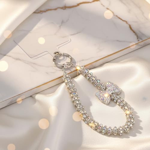 Luxury Diamond Phone Wrist Strap Beaded Cellphone Lanyard with Tether Tab Shiny Rhinestone Phones Chain Hands-Free Wristlet Bracelet Bow keychain Wristlet CellPhone Lanyards Phone Charm for Women