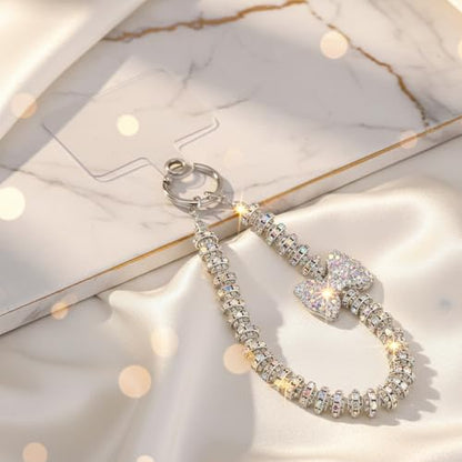 Luxury Diamond Phone Wrist Strap Beaded Cellphone Lanyard with Tether Tab Shiny Rhinestone Phones Chain Hands-Free Wristlet Bracelet Bow keychain Wristlet CellPhone Lanyards Phone Charm for Women