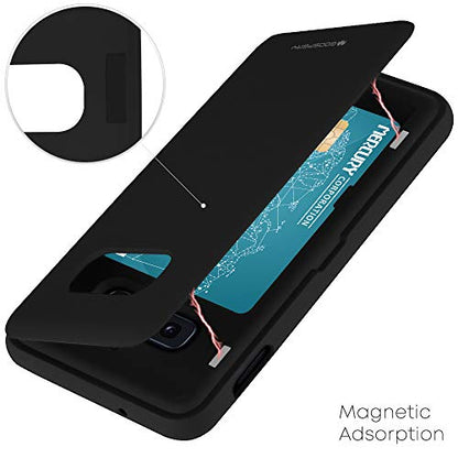 GOOSPERY Magnetic Door Bumper Compatible with Galaxy S10e, Card Holder Wallet Case Easy Magnet Auto Closing Protective Dual Layer Sturdy Phone Back Cover - Black - color: Black, size: Galaxy S10E