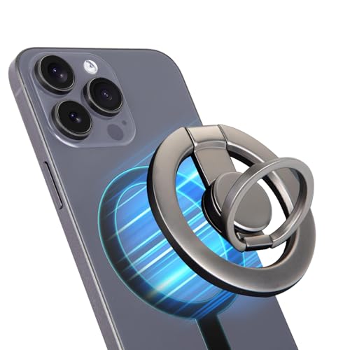 Magnetic Phone Ring Holder Grip with Metal Ring Sticker - color: Black