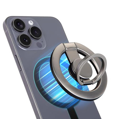 Magnetic Phone Ring Holder Grip with Metal Ring Sticker - color: Black