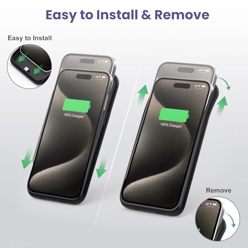 Battery Case for iPhone 15 Pro Max, [2025 Upgraded] 8600mAh Battery Charging Case, Anti-Fall Protection Rechargeable Extended Charger Cover for iPhone 15 Pro Max (6.7inch) Black