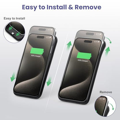 Battery Case for iPhone 15 Pro Max, [2025 Upgraded] 8600mAh Battery Charging Case, Anti-Fall Protection Rechargeable Extended Charger Cover for iPhone 15 Pro Max (6.7inch) Black