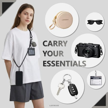 Adjustable Crossbody Phone Lanyard with Hanging Loops - color: Black