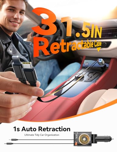 JOYROOM Retractable Car Charger 84W Car Charger USB C Fast Charge 4 in 1 - color: Gray