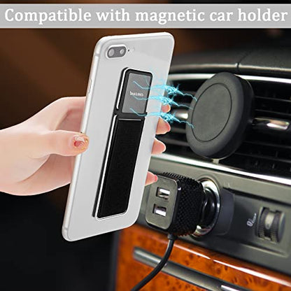 4 Pieces Phone Grip Strap Telescopic Phone Kickstand Elastic Finger Holer Hand Strap Adhesive Loop for Phone Grip with Stand Compatible with Most Smartphones (Black, Silver, Green) - color: Black, Silver, Green