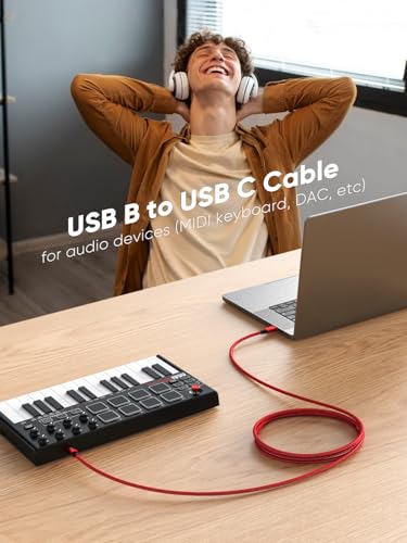 CableCreation USB B to USB C 6.6FT Printer Cable, MIDI Cable to USB C - color: Red, size: 6.6FT
