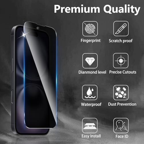 3+3 Pack Privacy Screen Protector Designed for iPhone 16 With 3 Pack Camera Lens Protector,Full Coverage Anti-Spy Tempered Glass Film,9H Hardness,Bubble Free,Easy to Install - color: iPhone 16 FK33