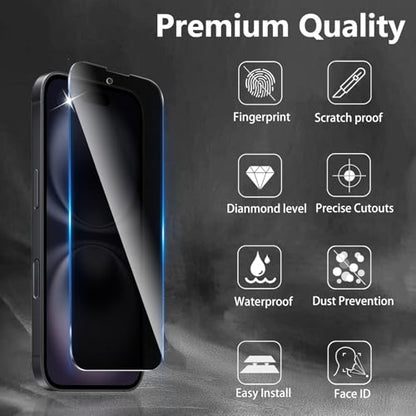 3+3 Pack Privacy Screen Protector Designed for iPhone 16 With 3 Pack Camera Lens Protector,Full Coverage Anti-Spy Tempered Glass Film,9H Hardness,Bubble Free,Easy to Install - color: iPhone 16 FK33