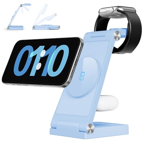 2026 Traveling Wireless Mag-Safe Fast Charging Station - color: Light Blue