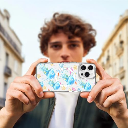 VisEnt Clear Case for iPhone 16 ProMax, Magnetic Phone Case, Transparent Slim Cover, Military Grade Protection, Shockproof, Anti-Yellowing, Scratch Resistant, Blue Jellyfish Ocean - color: Blue Jellyfish Ocean, size: Iphone 16 Pro Max