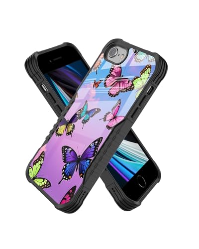 Protective Case Compatible with iPhone se 2022 2023 6/7/8 - Butter | Hard PC Back Soft TPU Frame, Anti-Slip Shockproof, Stylish Printed Phone Cover Suitable for Men and Women - color: Colorful Butterfly