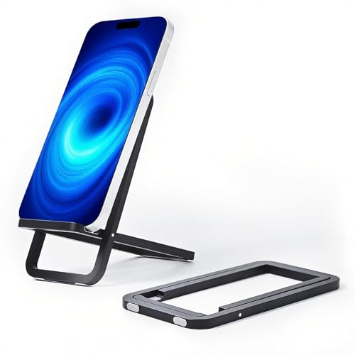 1 Pack Portable Phone Stand for Desk, Cell Phone Stand Foldable Aluminum Cell Phone Holder for Pocket Travel Office Desktop Compatible with iPhone 17 16 15 14 13 12 11 Samsung (Black) (1)
