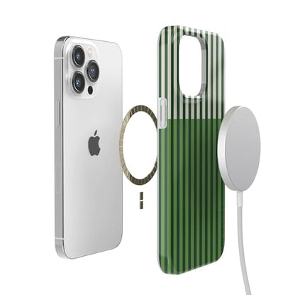Casely iPhone 14 Pro Case | Clubhouse | Fairway Stripes | Compatible with MagSafe | Classic Ultra Thin Design - color: Clubhouse | Fairway Stripes, size: Iphone 14 Pro