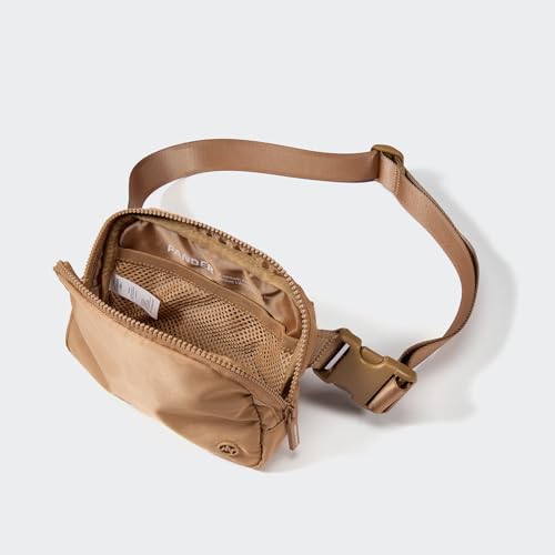 Pander Nylon Fanny Pack for Women, Two-Way Zipper Crossbody Bag - color: Caramel Brown
