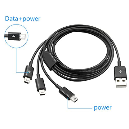Multi Mini USB Splitter Cable,3 in 1 USB 2.0 A Male to 3 Mini 5 pin Male Data Sync Charging Cable,Power up to 3 Mini USB Devices at Once from a Single USB Port, 1M(Black) - color: usb Male 1 to 3 Mini usb